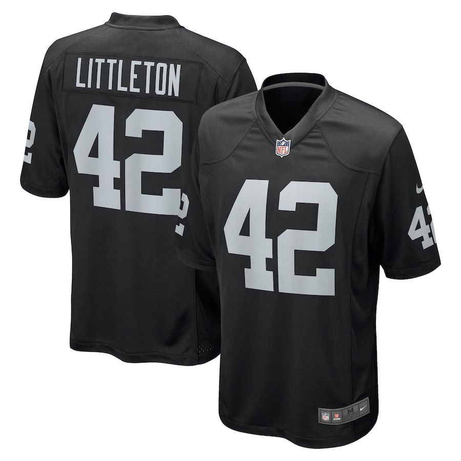 Men Oakland Raiders #42 Cory Littleton Nike Black Game NFL Jersey